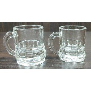 Vintage Federal Clear Heavy Glass Round Small Mini Serveware Beer Mug Lot Of 2